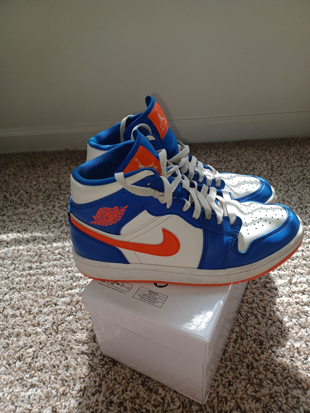 Kids Blue and Orange High-Top Basketball Sneakers - Jordan Style